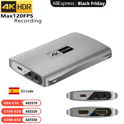 Tarjeta de captura de vídeo HD 4K, 60fps, USB 3,0, bucle de salida, micrófono de Audio compatible con HDMI, Streaming para PS4 5, Nintendo Switch