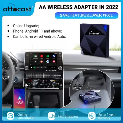 Ottocast A2Air adaptador inalámbrico para coche, accesorio con cable a inalámbrico, activador de Dongle AA para Kia, VW, Audi y Ford