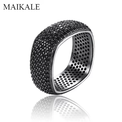 MAIKALE-Anillos cuadrados de lujo para mujer, de Color negro, pavimentados, anillo de dedo de circonia cúbica AAA, anillos de boda, joyería de fiesta, regalo