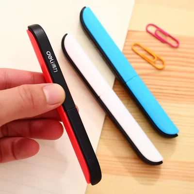 Tijeras portátiles de bolsillo para cortar papel, tijeras de seguridad plegables con forma de bolígrafo