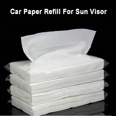Paquete de 4 pañuelos de coche con 30 piezas de papel en el lateral por paquete para caja de pañuelos de coche, recarga de papel para uso en el baño y el hogar del vehículo