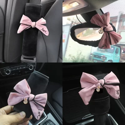 Cubierta de palanca de cambios de coche Universal con lazo, funda de espejo de freno de mano, decoración Interior de coche, cinturón de seguridad, accesorios de coche