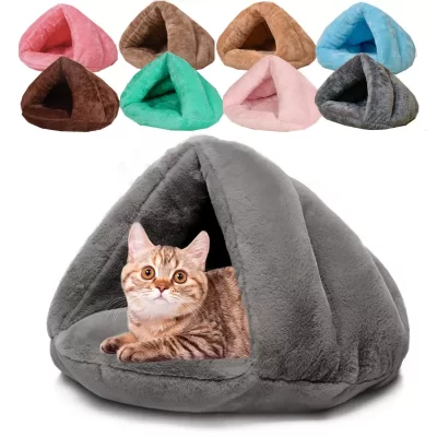 Camas triangulares de 8 colores para gatos, nido para mascotas, cueva para perros y gatos, cesta para casa, cojín suave y acogedor para interiores