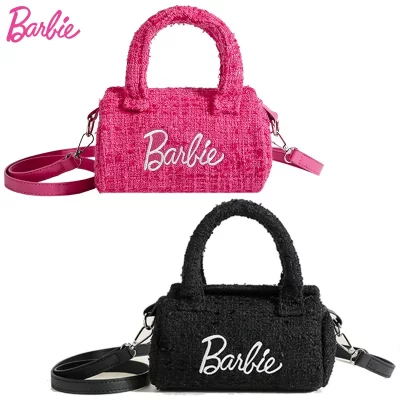 Bolso de mano de Barbie rosa para mujer, bolsa de almohada, accesorios de marca de moda, bolsa de mensajero cilíndrica, diseño de ocio, vestido a juego