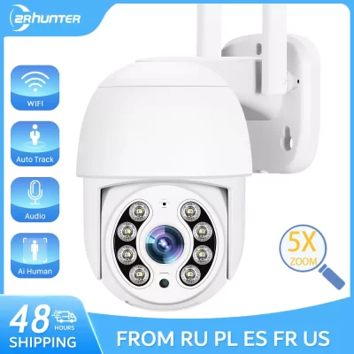 ZRHUNTER-cámara IP PTZ de seguridad para exteriores, videocámara de 4MP, con WIFI, 2MP, 5X, detección humana Digital, visión nocturna, videovigilancia