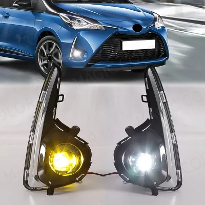 Lámpara antiniebla delantera para coche Toyota Vitz Yaris 2018, Bombilla de lente halógena amarilla y blanca, luces de circulación diurna con cables de interruptor impermeables