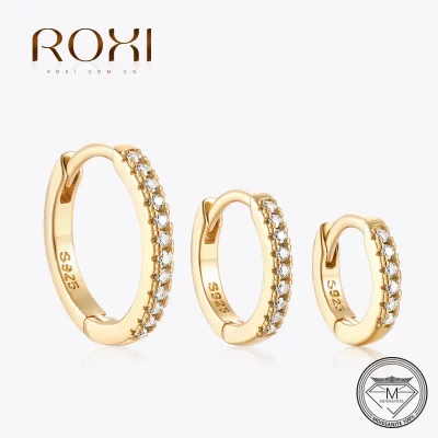 ROXI-pendientes de plata de ley 925 auténtica para mujer, conjunto de aretes de diamante de moissanita, aretes de aro clásicos de tamaño 6/8/10mm, hebilla para la oreja 925