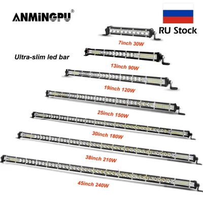 ANMINGPU-Barra de luz LED delgada para todoterreno, lámpara antiniebla de conducción de coche, 12V, 24V, 7-50 pulgadas, para camión, 4×4, ATV
