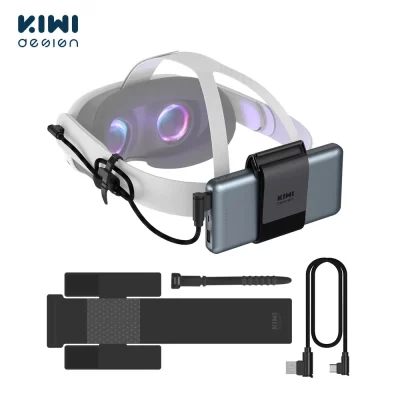 KIWI design VR Power Bank Correa de Fijación para Oculus Quest / Quest 2 Accesorios Compatible para Varios Tamaños Energía Móvil Fijada en la Correa del Auricular VR