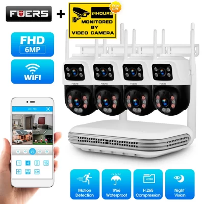 Fuers-cámara IP de seguridad para exteriores, Kit de sistema de vigilancia CCTV con Audio facial y grabadora de vídeo, NVR inalámbrico, Full HD, 8 canales, H.265, 6MP