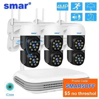 Smar-sistema de cámara PTZ inalámbrico, 8 canales, HD, H.265, 2MP/4MP, IA, detección facial, colorido, visión Nihgt, Mini WiFi, NVR, Kit de seguridad CCTV P2P