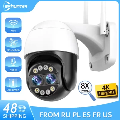 Cámara IP ICsee 4K de 8MP con doble lente, videocámara Digital CCTV 8X con detección humana, seguridad y videovigilancia, Wifi, PTZ, para exteriores