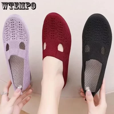 WTEMPO-Zapatos De malla ligeros y transpirables para Mujer, zapatillas informales sin cordones, De Color sólido, versátiles, De baja ayuda