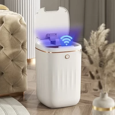 Cubo de basura inteligente con luz UV, papelera con Sensor automático para cocina, baño, inodoro con tapa, 24L