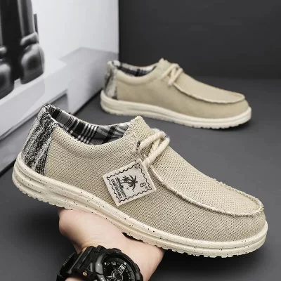 Zapatos informales de lona para hombre, mocasines ligeros, transpirables, suaves, sin cordones, a la moda, para vacaciones en la playa, verano, 2023