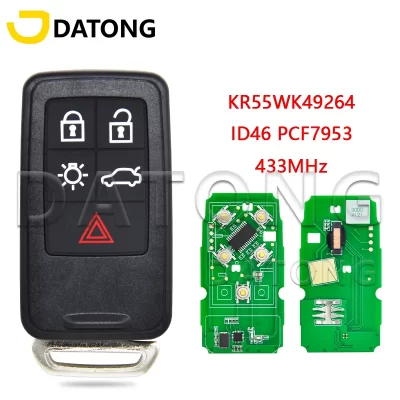 Llave de Control remoto de coche Datong World, Tarjeta sin llave para Volvo S60, S60L, S80, XC60, XC70, V40, V60, ID46, PCF7953, 433MHz, KR55WK49264