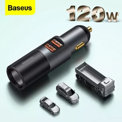 Baseus-cargador USB para coche, dispositivo de carga rápida 120W, QC4.0, QC3.0, PD, tipo C, divisor de 12-24V, enchufe para encendedor de cigarrillos