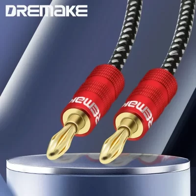 Cable de altavoz trenzado Hifi con enchufes Banana chapados en oro, Cable de altavoz OFC de cobre puro de alto hilo