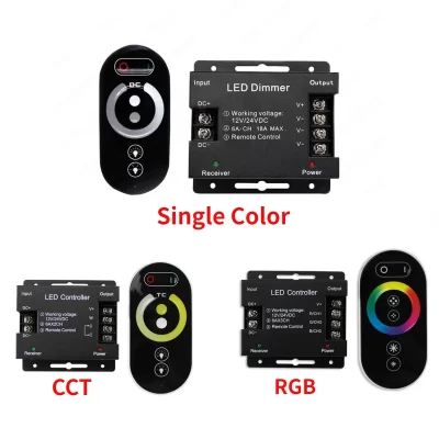 Tira de luces LED de DC12-24V, atenuador de control remoto táctil RF 12A 18A para 3528 SMD 5050 COB CCT, cinta de luces RGB con brillo ajustable