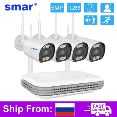 SMAR-cámara IP de seguridad para el hogar, Kit de cámara inalámbrica con Wifi, 8 canales, H.265, HD, NVR, 5MP, IA, detección facial, visión nocturna a Color, Audio bidireccional, Onvif