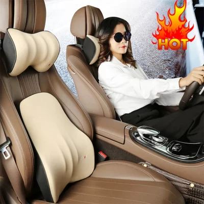 Almohada de espuma viscoelástica para Conductor de coche, Soporte Lumbar para cojín de asiento de coche, lavable, Accesorios para el cuello