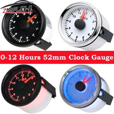 Medidor de reloj de tipo puntero rojo A 12 horas, 52mm, medidores de reloj de barco y coche, retroiluminación roja/azul para barco marino, impermeable