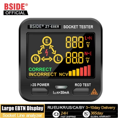 BSIDE probador de enchufe inteligente, Detector de voltaje con pantalla Digital, comprobador de salida RCD, GFCI, NCV, cable de neutra en vivo, medidor de enchufe UE, EE. UU., Reino Unido