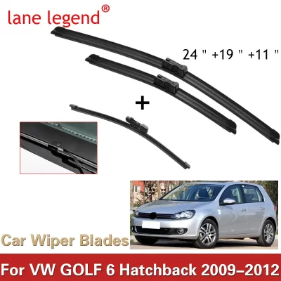 Juego de escobillas de limpiaparabrisas delanteras y traseras para VW GOLF 6 Hatchback 2009-2012, parabrisas, ventana, 24 “+ 19″ + 11”