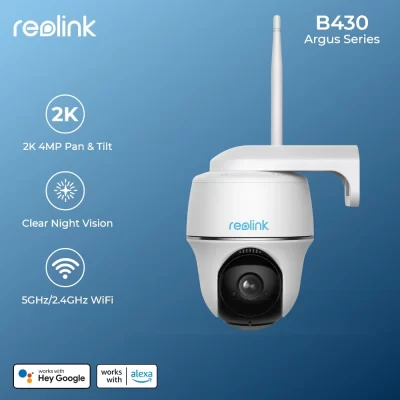 Reolink Argus B430 4MP – Cámara de vigilancia IP alimentada por batería sin cable cámara CCTV inalámbrica con PT para seguridad en los exteriores e interiores