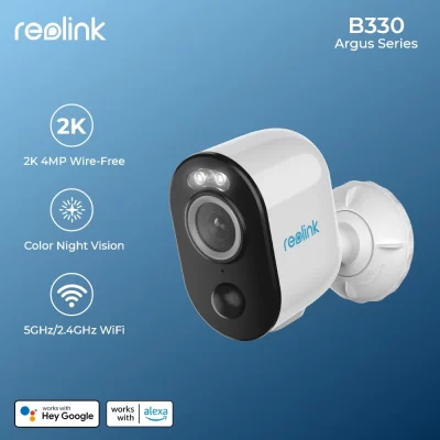 Reolink-Cámara de exterior con batería Argus B330, dispositivo con WiFi, 2,4G/5Ghz, 4MP, detección Humana/coche, foco de Audio bidireccional, Smart Home Cam