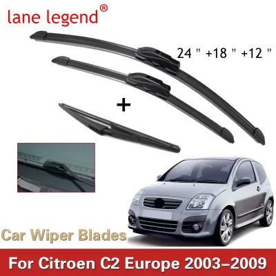 Escobilla de limpiaparabrisas de coche para CITROEN C2 Europa, 24 “+ 18” + 12 “, 2003-2009, limpiaparabrisas automático, escobillas de lavado de ventana, brazos de gancho en U