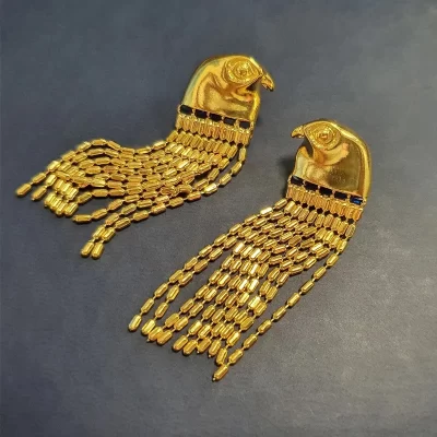 Pendientes de águila chapados en oro de 14 quilates para mujer, diseño Vintage Original, borla larga, patrón de Animal, dios del sol, joyería colgante 2023