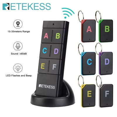 Retekess-Localizador de llaves inalámbrico TH104, rastreador de mascotas, BILLETERA, Control remoto, Transmisor de RF, 6 receptores