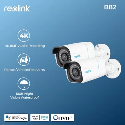 Reolink-cámara IP 4K de 8MP para exteriores, videocámara PoE con detección de personas/coches, visión nocturna IR, bala de seguridad CCTV, cámaras de videovigilancia HD
