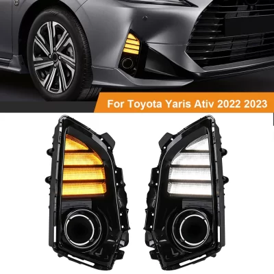 DLAA-luz de circulación diurna blanca para coche, LED DRL para Toyota Yaris Ativ 2022 2023, señal de giro amarilla dinámica, lámpara antiniebla, relé de cable de 12V