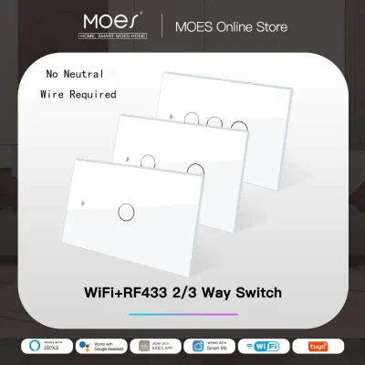 MOES-interruptor de luz inteligente WiFi RF433, sin cable neutro, Control por aplicación Smart Life, Tuya, funciona con Alexa y Google Home, 110/220V