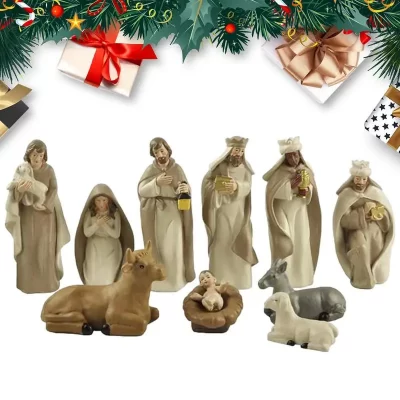 Figuras de Natividad navideña, 10 piezas, decoraciones creativas y bonitas de Navidad, adornos flexibles de nacimiento de Jesús Cuna Navidad Nacimientos navideños Figuras navideñas Natividad Decoraciones creativas para