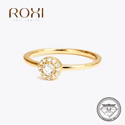 ROXI-anillos de moissanita para mujer y niña, sortija de compromiso con Halo de diamante brillante de 0,1 CT, regalo de promesa, joyería de plata de ley 2023