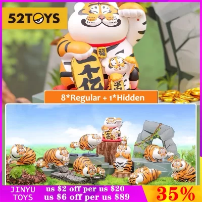 Figura de acción de tigre gordo con caja ciega para bebé, juguete de moda, modelo Kawaii, regalo de cumpleaños para niñas, 52 juguetes originales