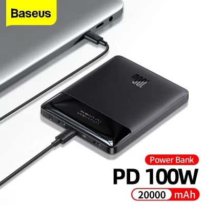 Baseus-batería externa portátil de carga rápida para ordenador portátil, Powerbank de 100W, 20000mAh, tipo C, PD