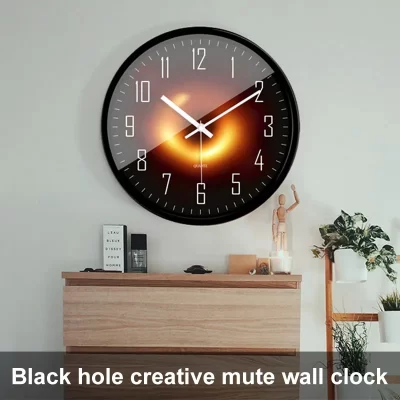 Reloj de pared silencioso de Metal redondo, primera imagen de patrón de agujero negro, caja de Metal Ultra silenciosa redonda de 10 pulgadas para el dormitorio del hogar