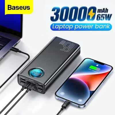 Baseus-Banco de energía de 65W, cargador de batería externo portátil de 30000mAh, USB C, PD, carga rápida 20000, para MacBook, portátil y tableta