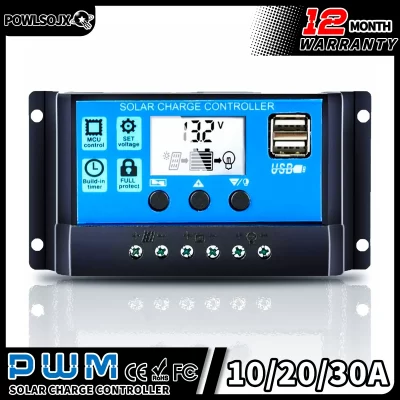 POWLSOJX-controlador de carga Solar, 12V, 24V, PWM, 10A, 20A, 30A, con pantalla LCD ajustable, puerto USB Dual, ajuste de temporizador, parámetro automático