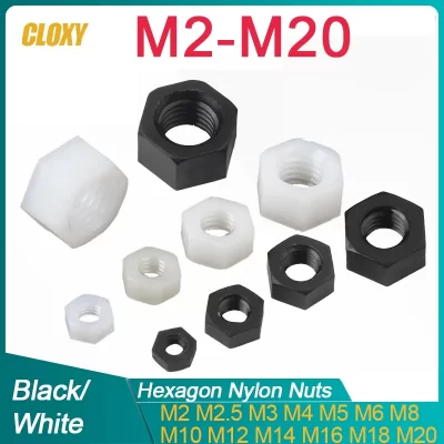 Tuerca hexagonal de nailon de plástico blanco o negro, 5-50 piezas, M2, M2.5, M3, M4, M5, M8, m10, m12, M14, M16, M18, M20, DIN934