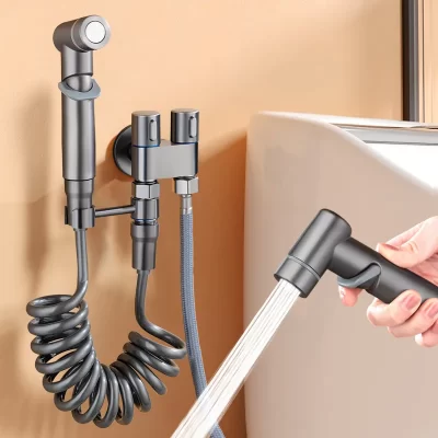 KKTNSG ducha higiénica para baño inodoro bidé cabezal de ducha Válvula de ángulo de doble salida de accesorios de baño bidé asiento de inodoro