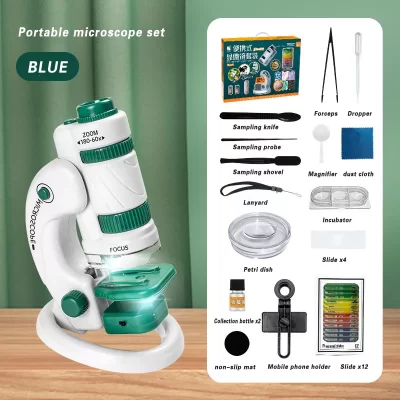 Kit de juguete de microscopio de Ciencia para Niños, Mini Microscopio de bolsillo educativo de mano con luz LED, juguete Stem para niños al aire libre, 60-180x