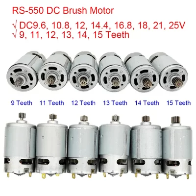 RS550 DC 10,8 V 12V 14,4 V 16,8 V 18V 21V 25V Motor 9 / 11 / 12 / 13 / 14 / 15 dientes, destornillador de taladro eléctrico GSR GSB de alto par