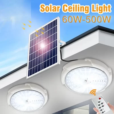 Lámpara de techo LED Solar para exteriores, Panel de luz regulable IP65, resistente al agua, iluminación alimentada por energía Solar para decoración de la habitación del hogar