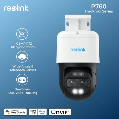 Reolink-cámara de seguridad IP de 8MP para exteriores, videocámara PTZ de doble lente 4k con seguimiento automático, detección humana de mascotas y coche, serie TrackMix Poe y WiFi