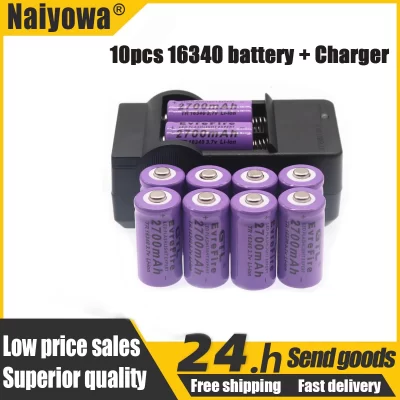 100% nueva batería original 16340 CR123A 16340 batería 2700mAh 3,7 V Li-ion batería recargable + cargador 16340